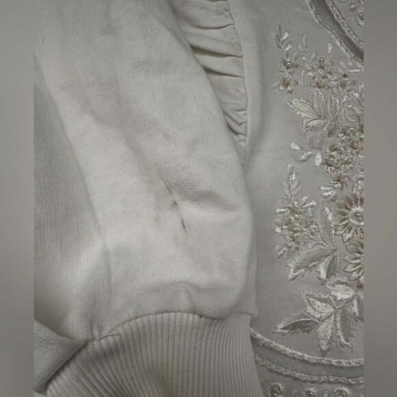 NWT‎ By Anthropologie XS Puff-Sleeve Embellished Elbow-Sleeve Sweatshirt - Picture 12 of 13